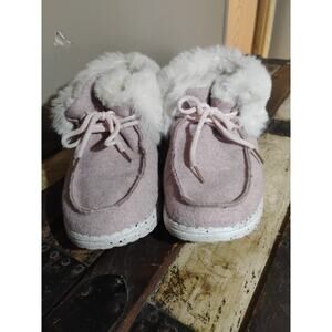 Faux Fur Lined Ankle Boots Women’s Size 10 Pink Lace Up Cozy Winter Shoes